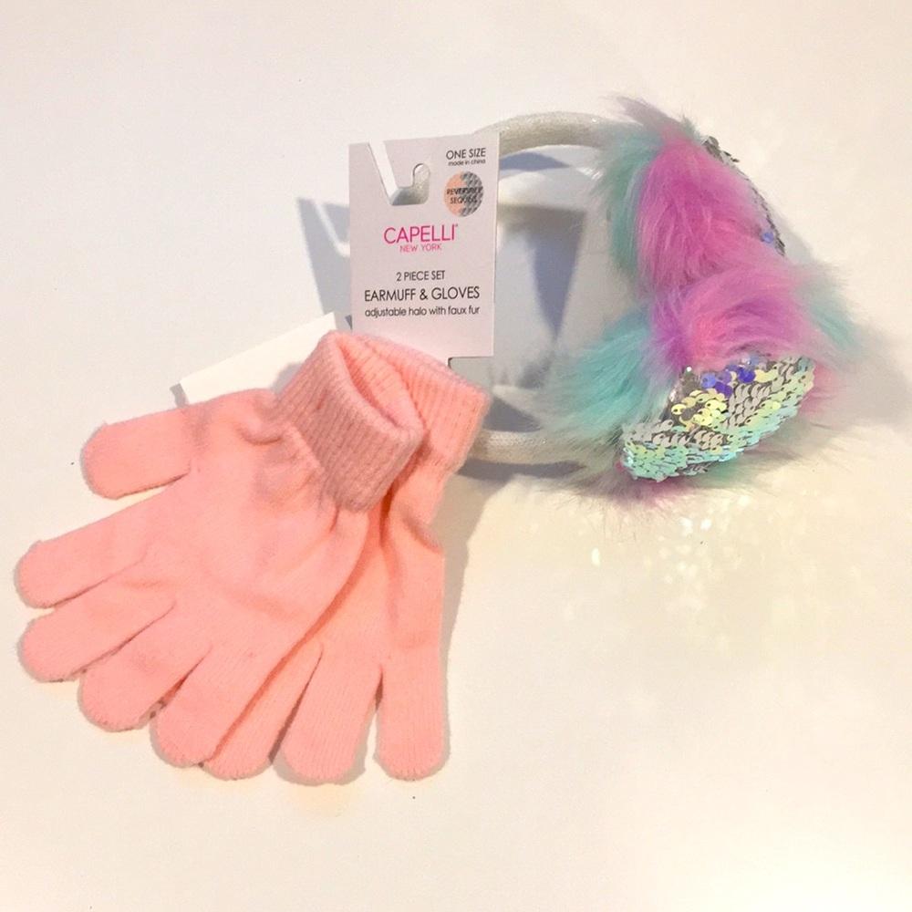 CAPELLI NY Sequins Earmuffs & Gloves Set ONE SIZE